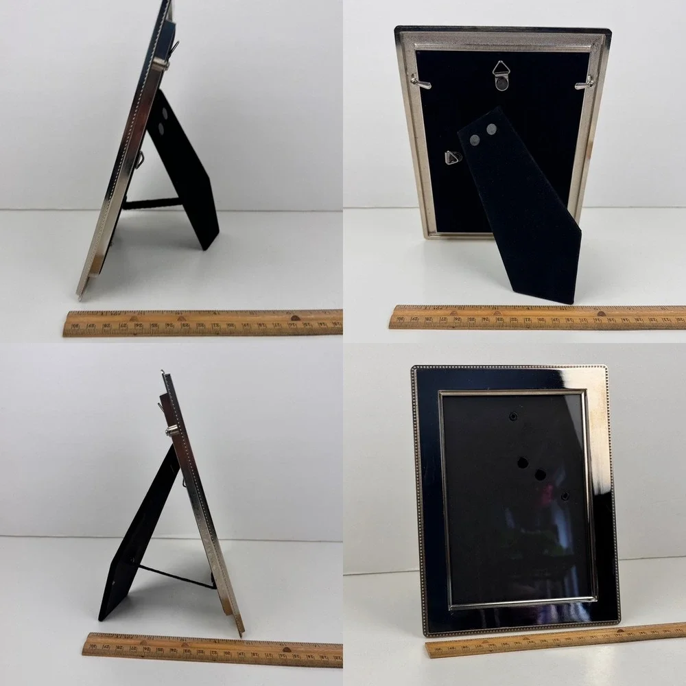 Vtg 5x7in Metal Silver Heavy Tabletop Wall Picture Photo Frame Beaded Edge READ